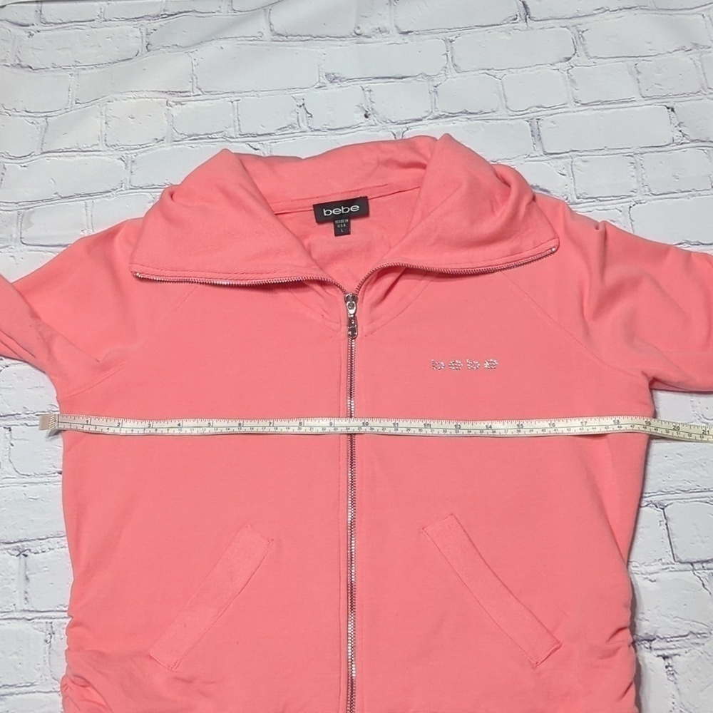 Bebe Womens Sweatshirt Vintage Y2K 90s Full Zip‎ Rhinestone Logo Pink Medium - Picture 10 of 16